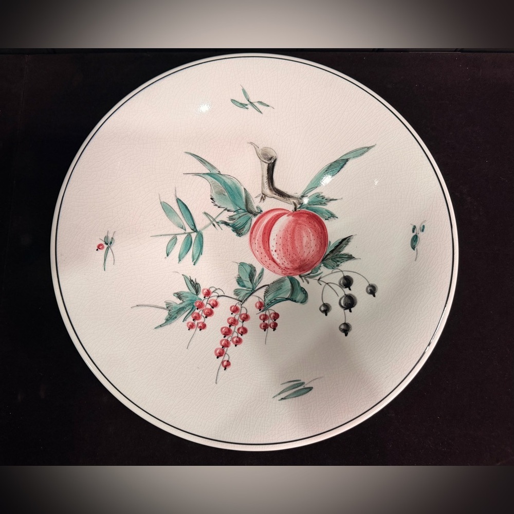 Vintage Artistic Fruit Motif Platter Bowl Mid Century